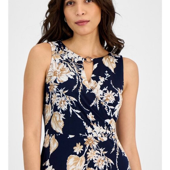 Womens Navy Blue Floral Maxi Dress  1X - Picture 2 of 10